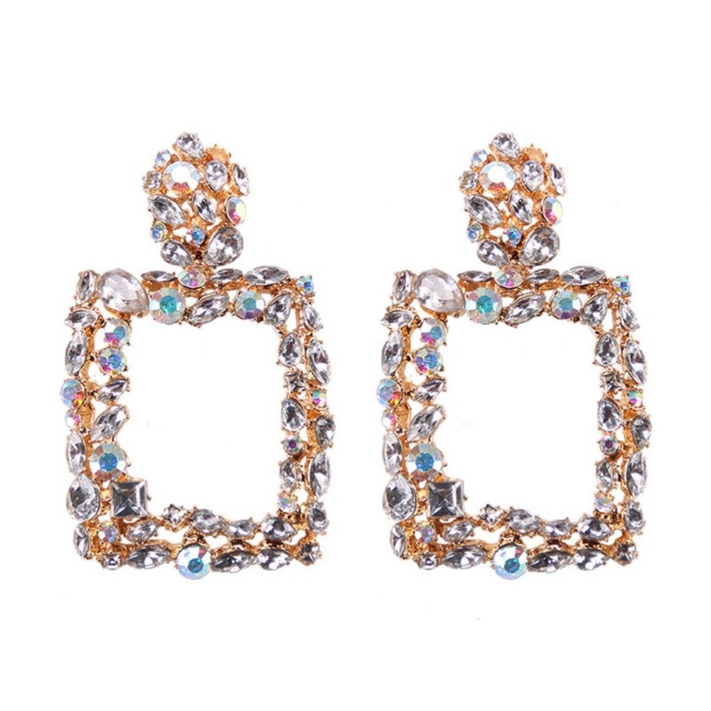 Clear crystal dangle doorbell earrings very trendy